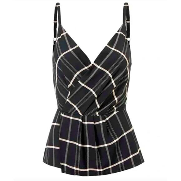 Cabi Check Crossover Cami Tank Black White Plaid 8 - Picture 1 of 7